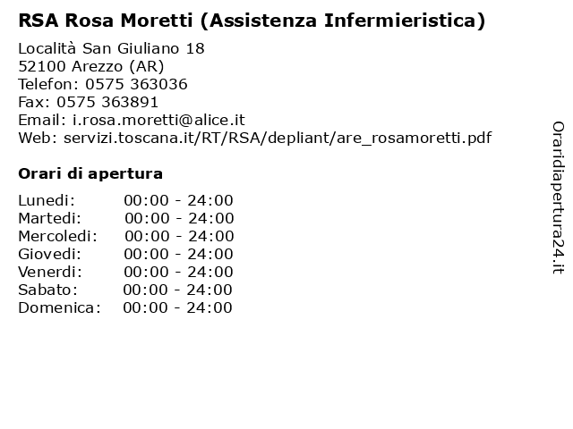 Orari di apertura RSA Rosa Moretti Assistenza Infermieristica